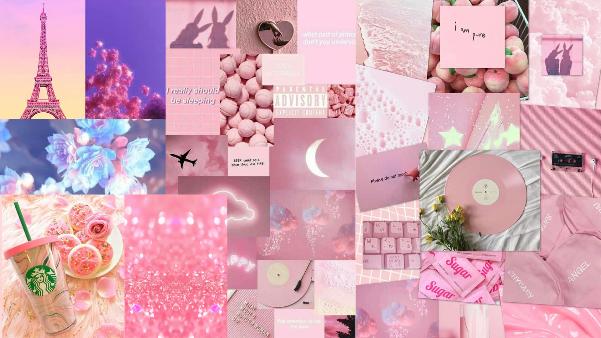 Lys og Lækker Pink Collage Skrivebord Design Wallpaper