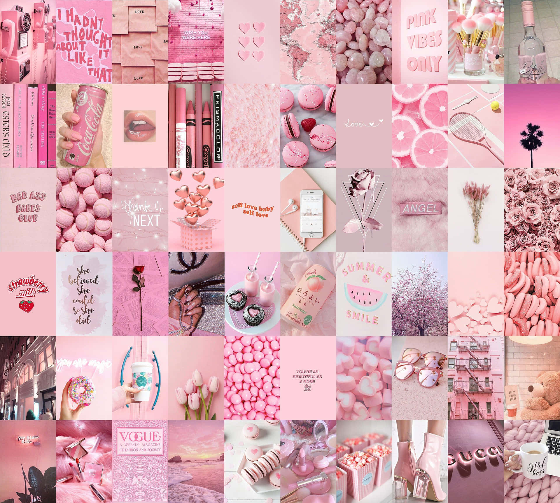 A trendy pink collage desktop background Wallpaper