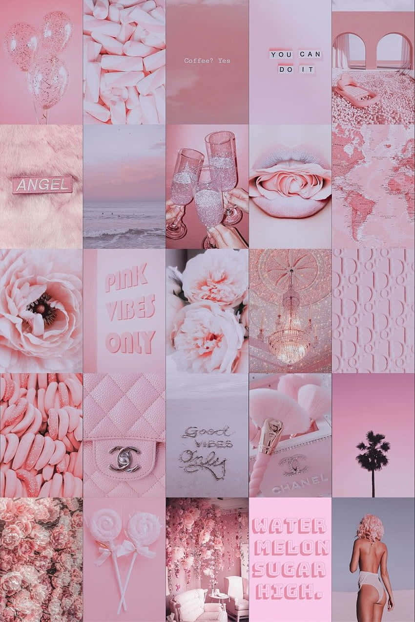 En Collage af Smukke Pink Tapeter Wallpaper