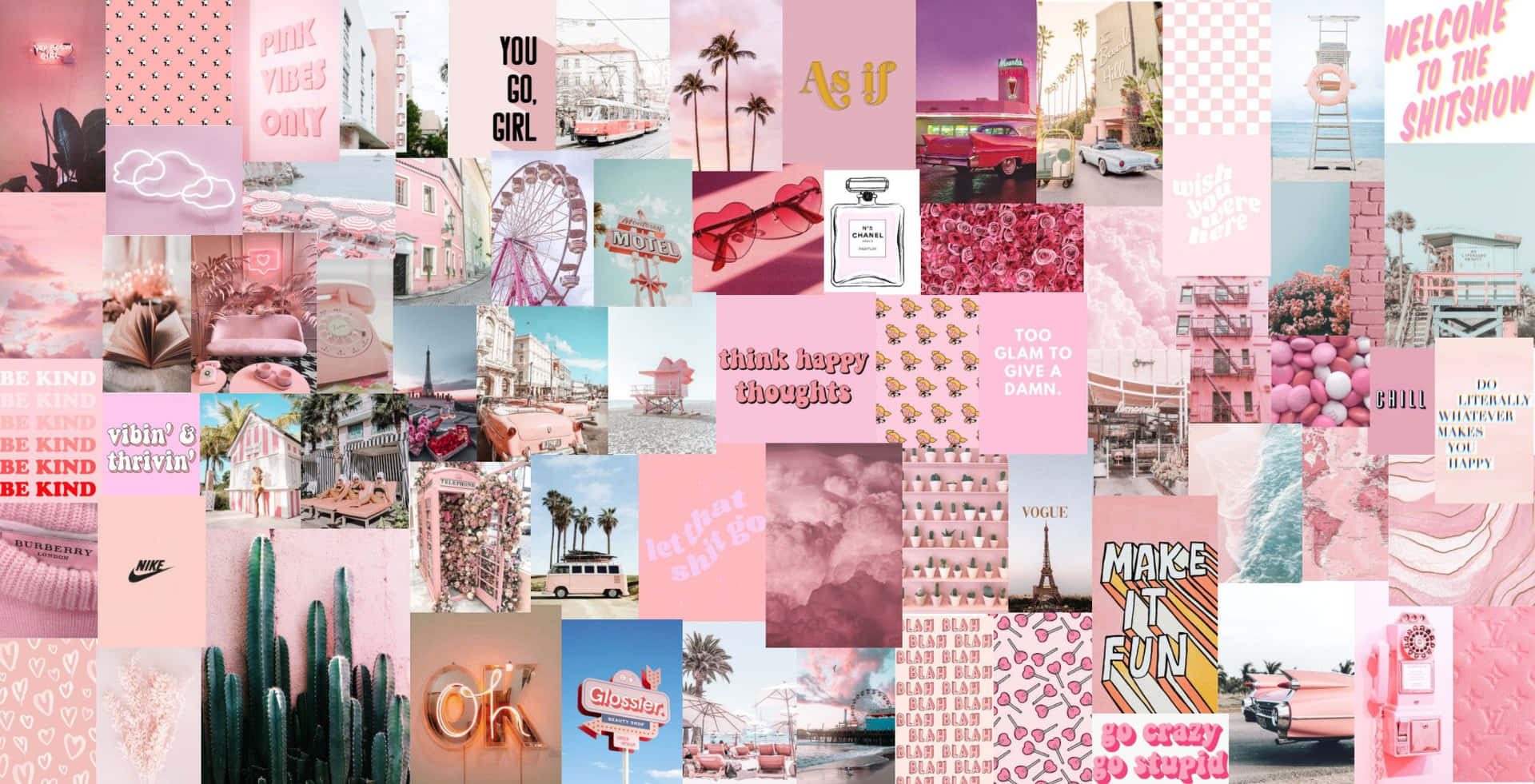 Pink Desktop Collage 2152 X 1100 Wallpaper
