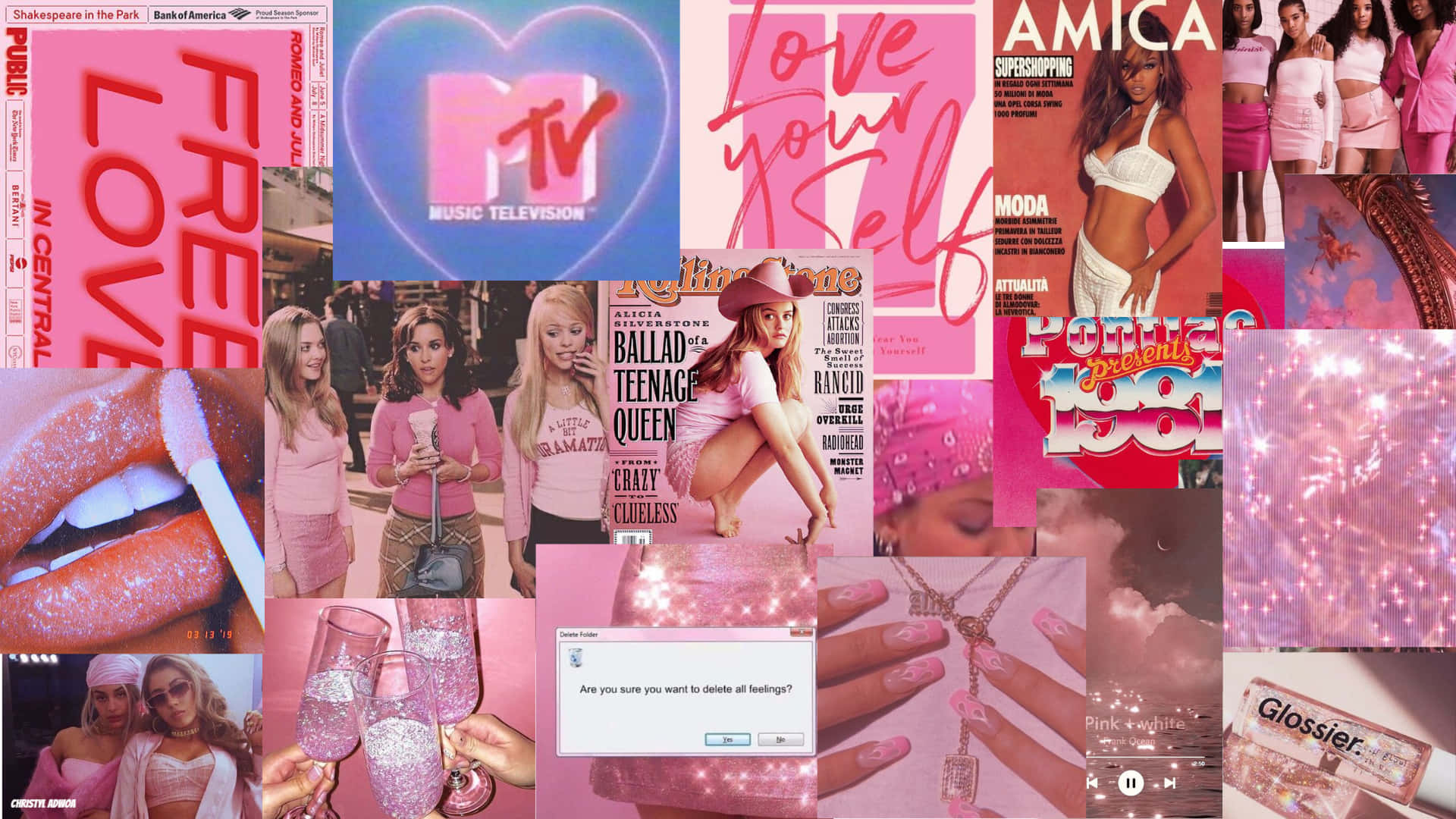 Einfeminines Collagen-stil Desktop-hintergrundbild Mit Sanften Pinktönen Wallpaper