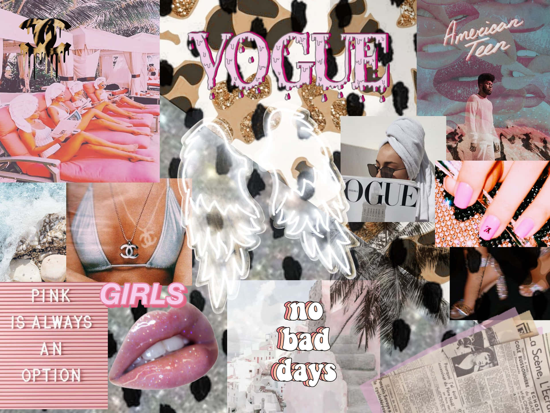 A fun and chic pink collage desktop. Wallpaper