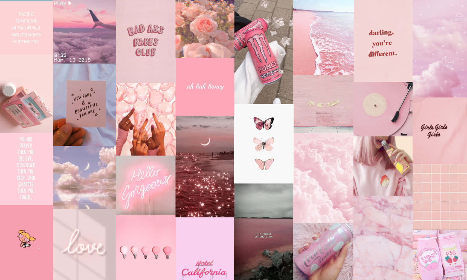 Pinkund Weißes Collage Mit Vielen Pinken Elementen Wallpaper