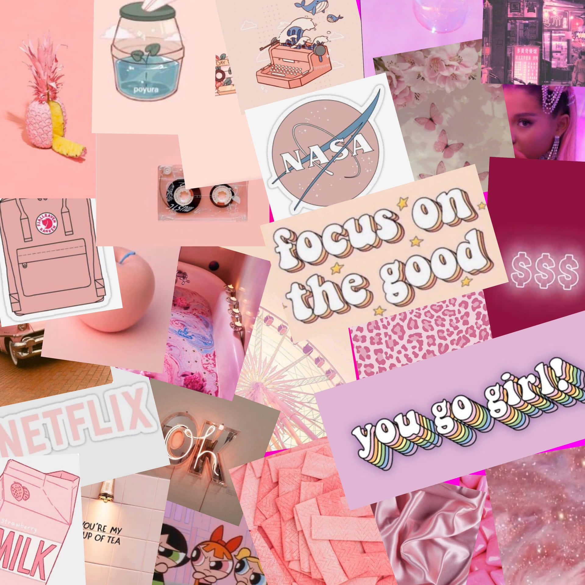 A Collage Of Pink And White Items Wallpaper