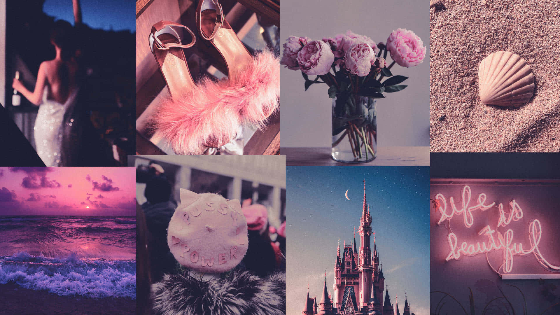 Creacollages Elegantes Y Coloridos En Tu Escritorio Con Pink Collage Desktop. Fondo de pantalla