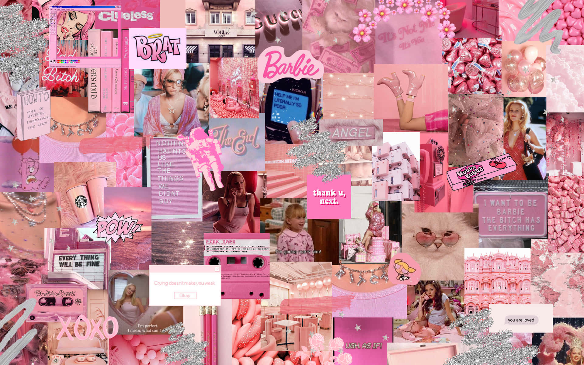 Bringensie Mit Diesem Niedlichen Rosa Collagenhintergrund Eine Prise Farbe Auf Ihren Desktop! Wallpaper