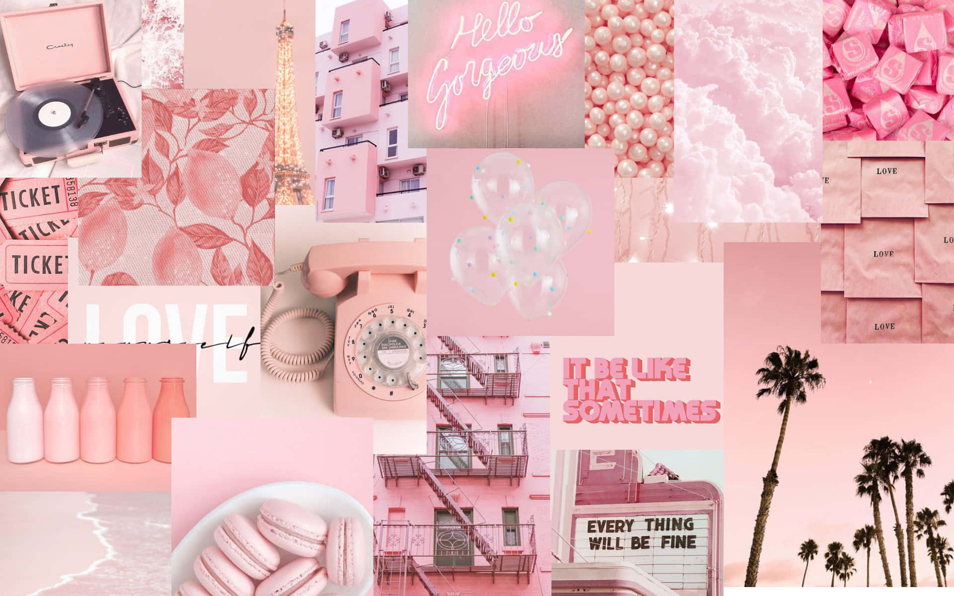 Pinkesund Weißes Collage Mit Palmen Und Palmen Wallpaper