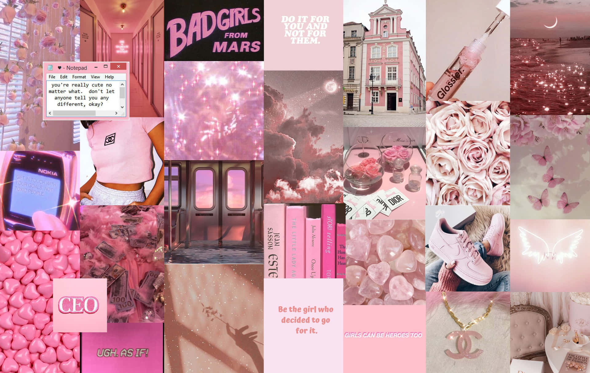 Creative and Eye-Catching Pink Collage Desktop Wallpaper