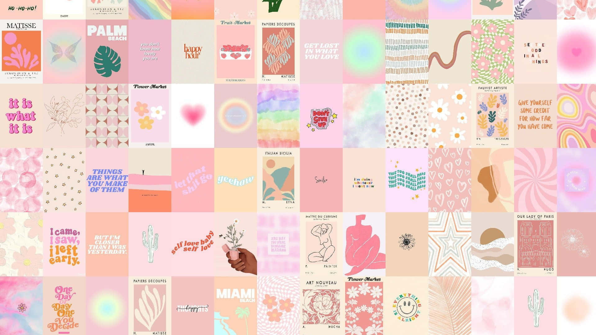 A desktop wallpaper with a pastel pink collage Wallpaper