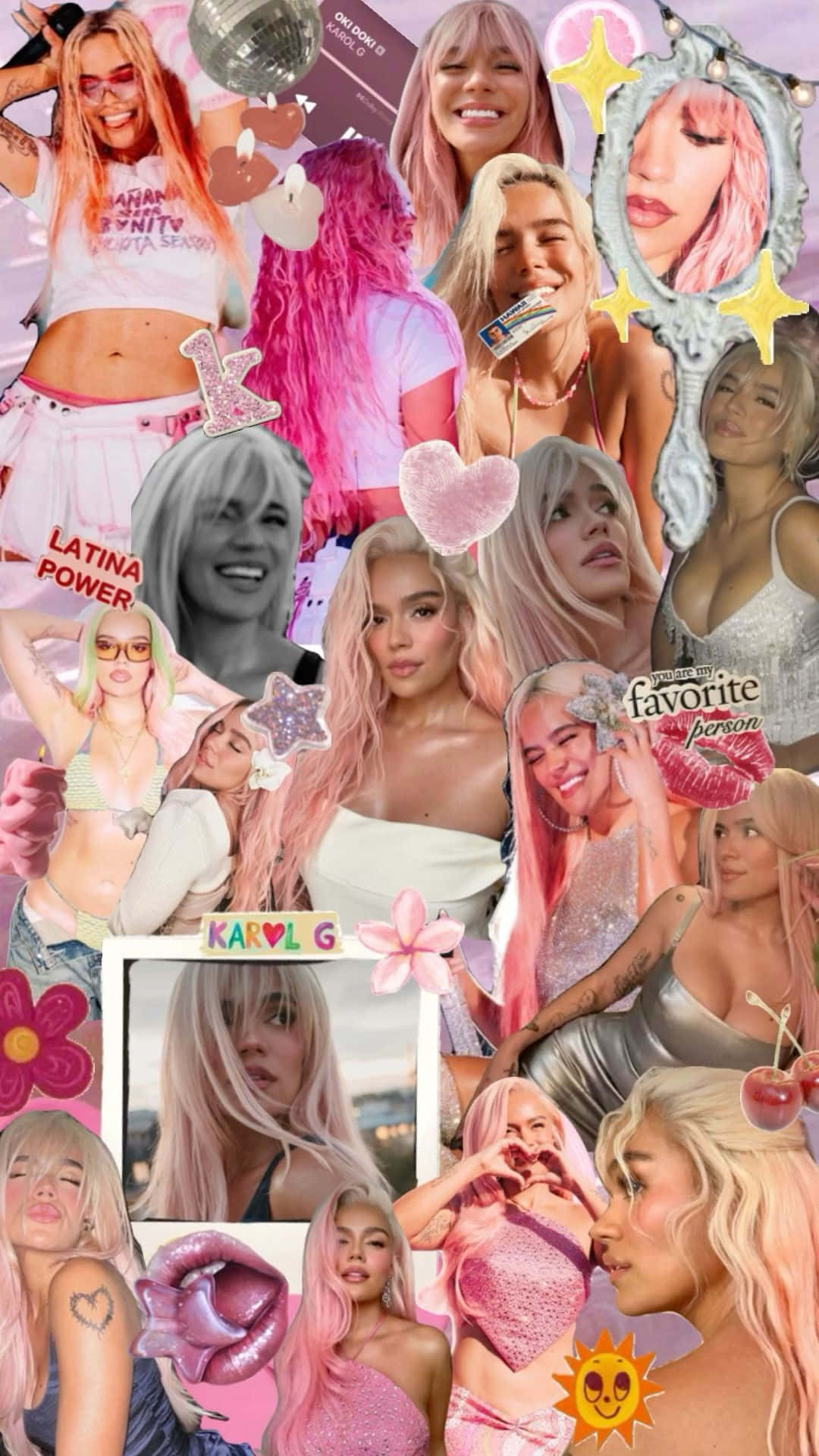 Pink_ Collage_ Karol G_ Fan Art Wallpaper