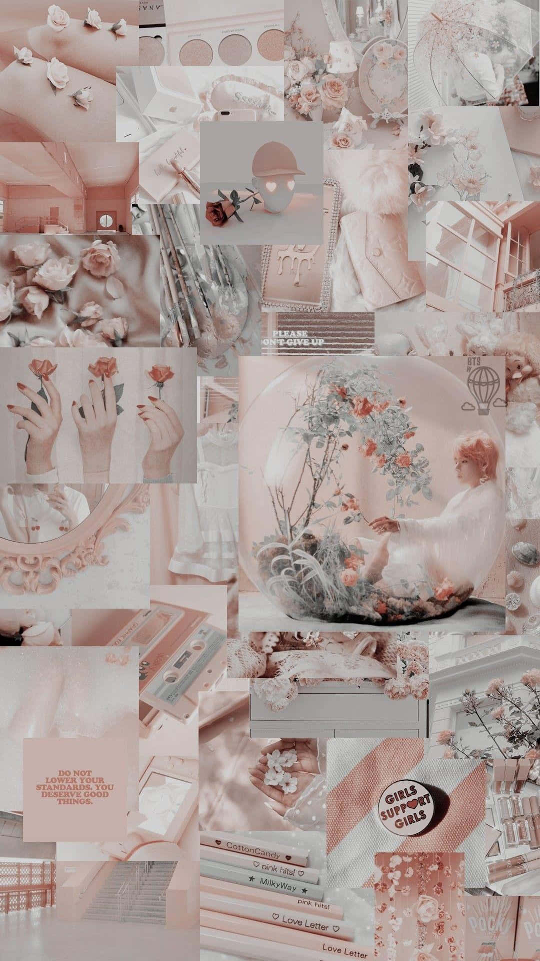 A Collage Of Pictures Of Pink And White Wallpaper