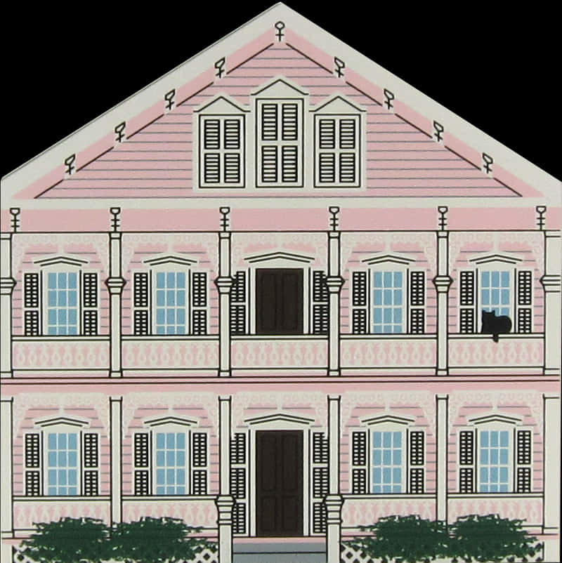 Pink Colonial House Illustration PNG