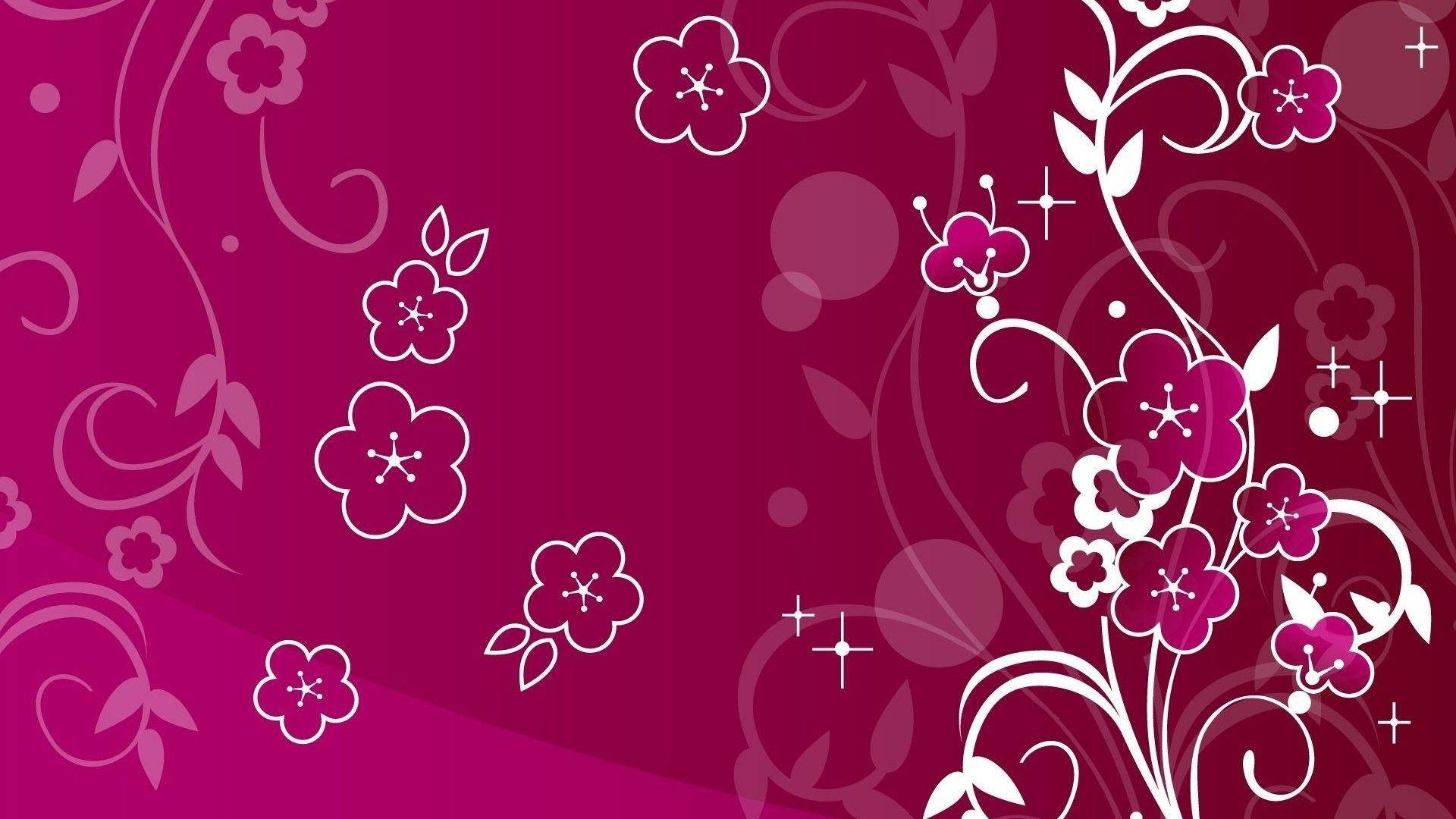 Pink Color And White Florals Background