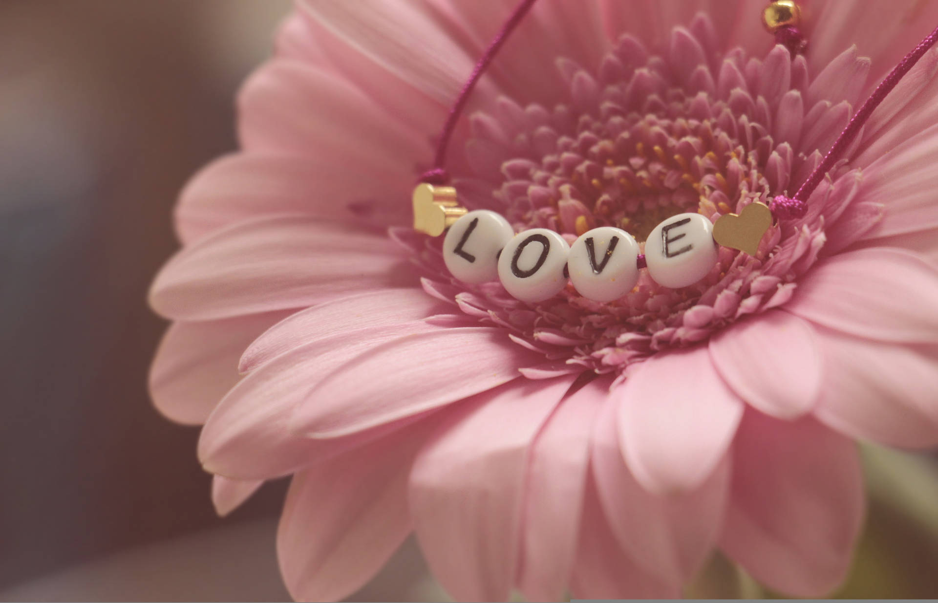 Pink Color Flower With Love Necklace