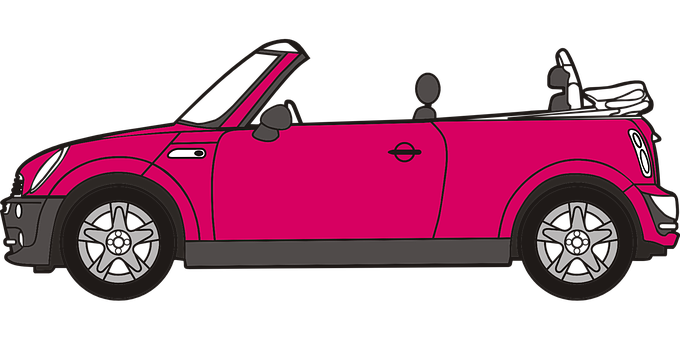 Pink Convertible Cartoon Car PNG