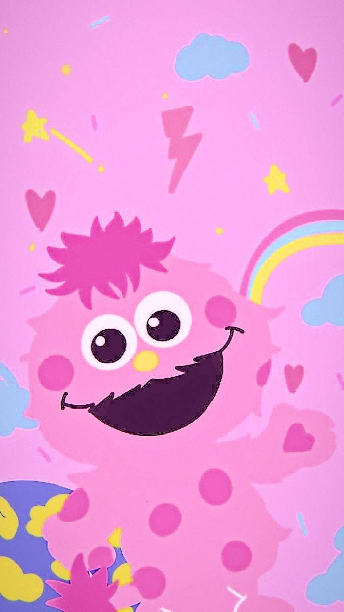 Pink Cookie Monster Cartoon IPhone Wallpaper