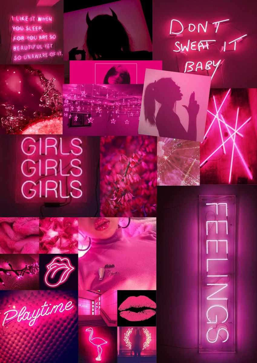 A Pink Neon Sign With A Girl In It Wallpaper