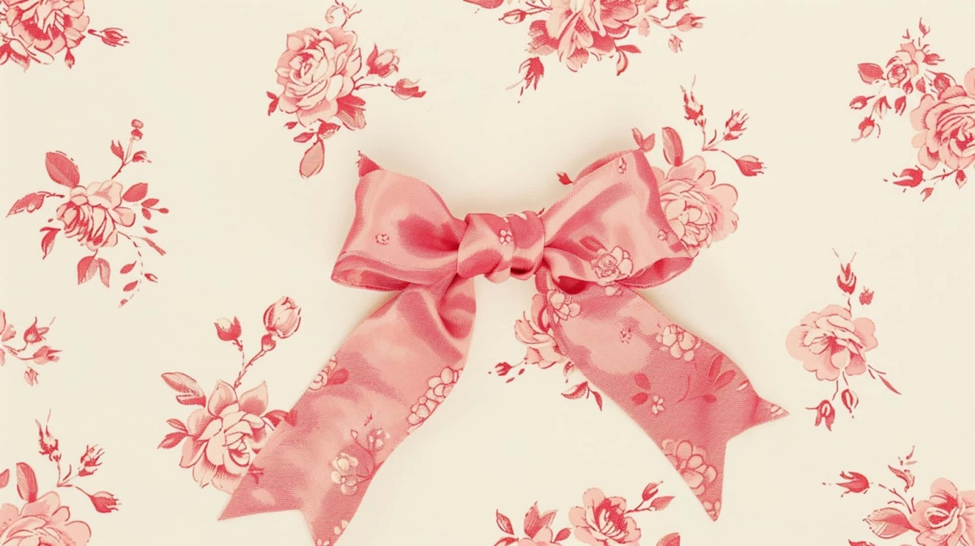 Pink Coquette Bow Floral Background Wallpaper