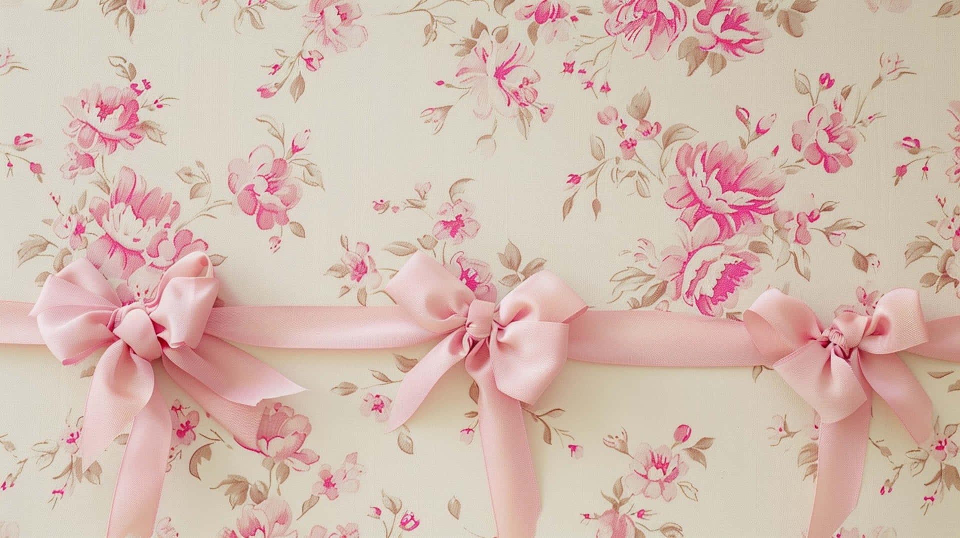Pink Coquette Bows Floral Backdrop Wallpaper