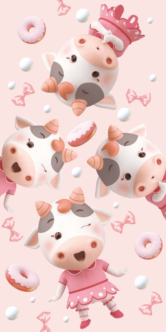 Pink Cow Fantasy Illustration Wallpaper