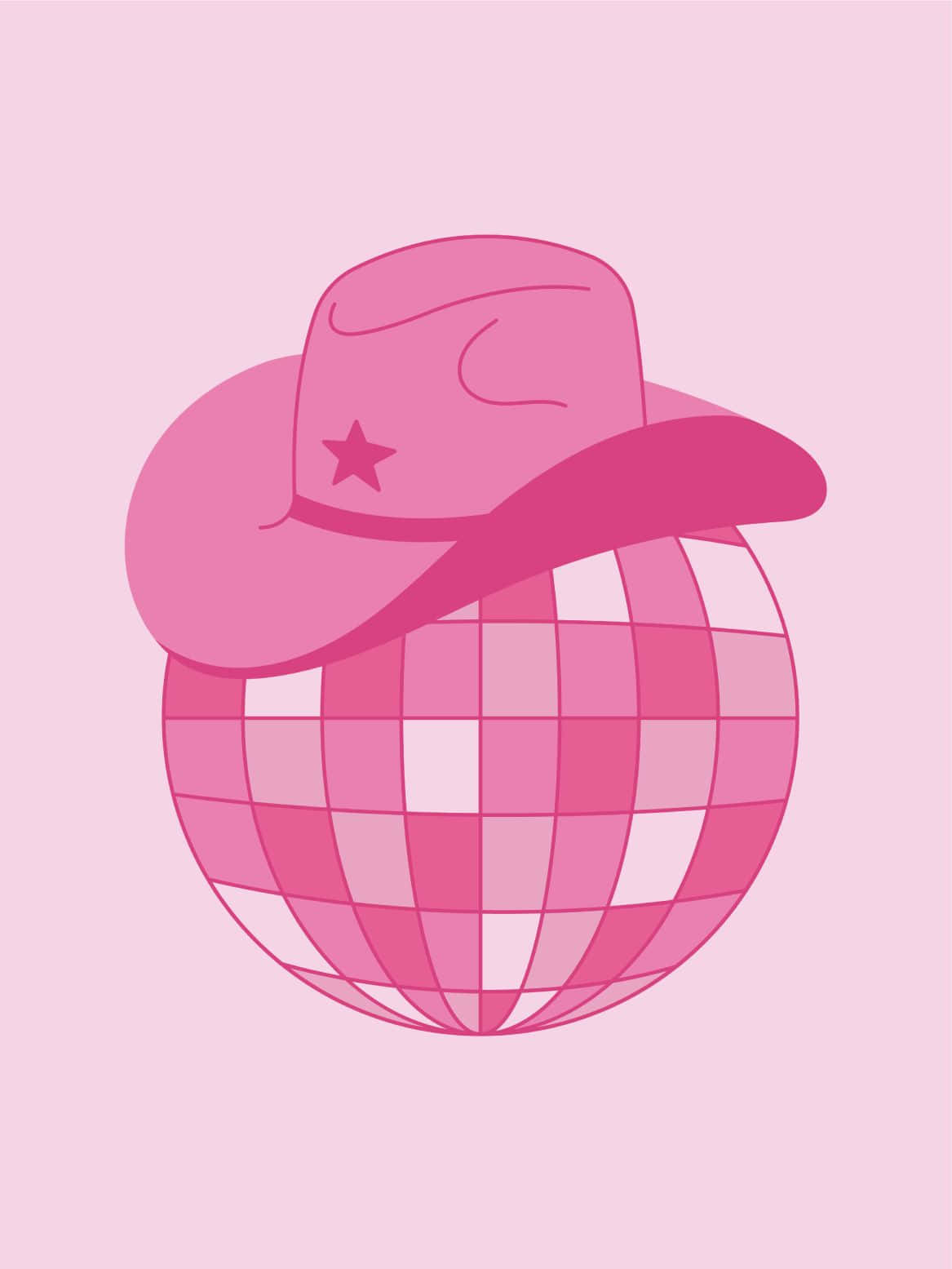 Pink Cowboy Hat Disco Ball Illustration Wallpaper