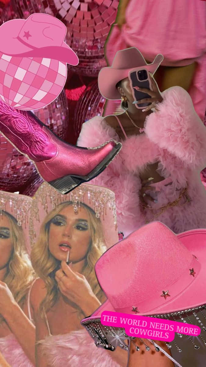 Rosa Cowgirl Estetikk Collage Bakgrunnsbildet