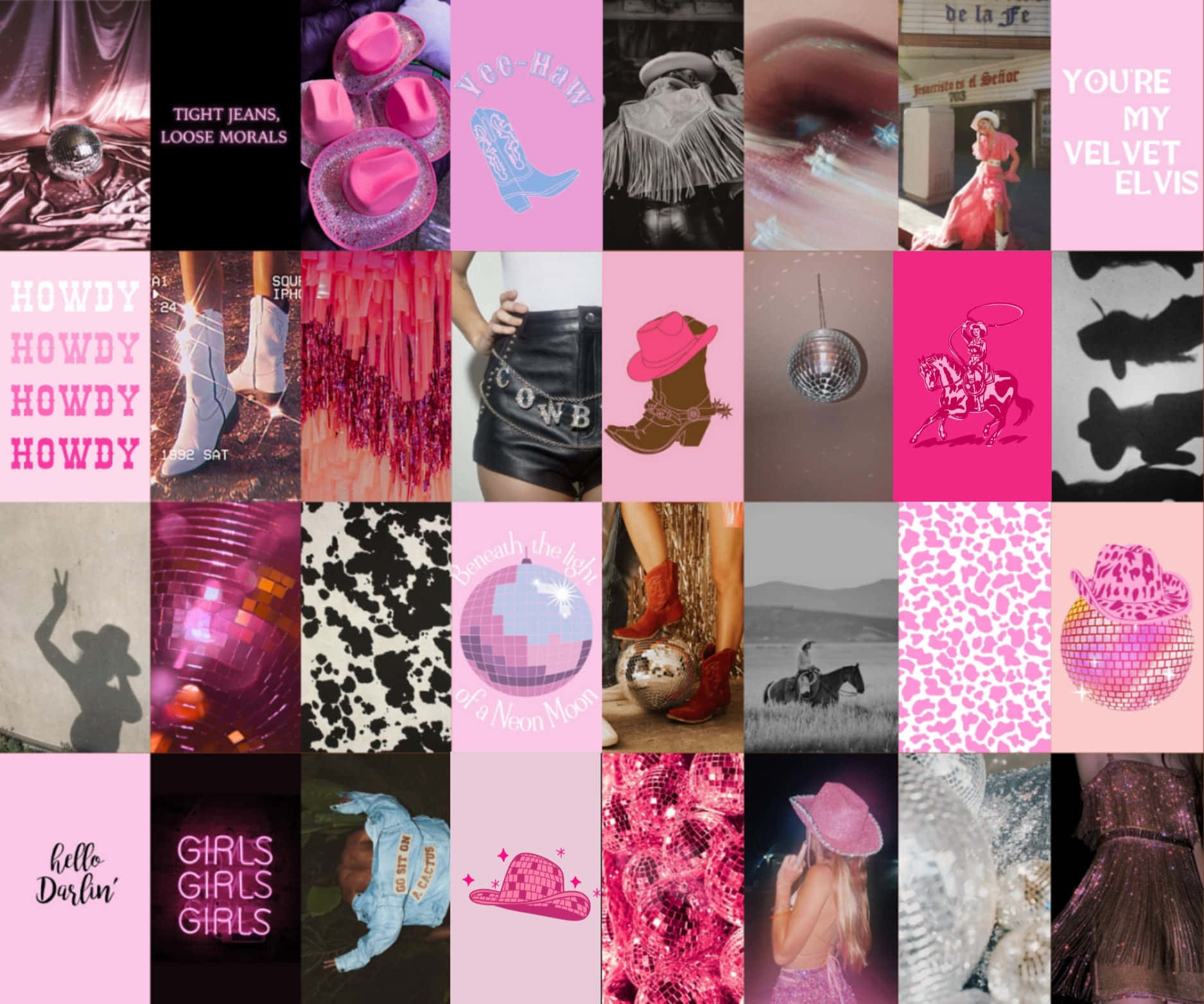 Pink Cowgirl Aesthetic Collage Wallpaper