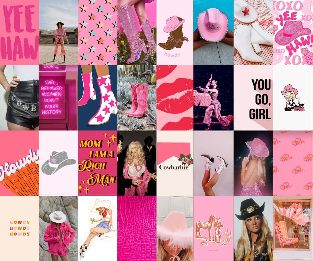 Pink Cowgirl Aesthetic Collage Wallpaper