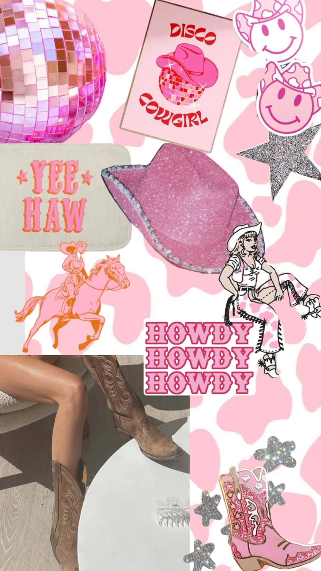 Pink Cowgirl Collage Aesthetic.jpg Wallpaper