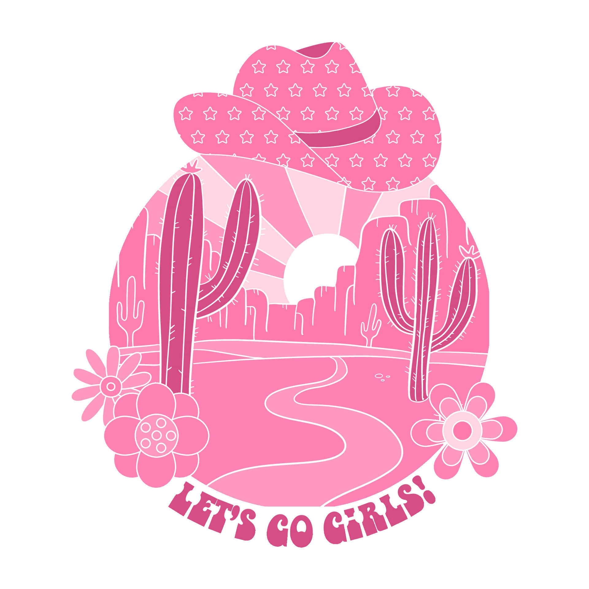 Pink Cowgirl Desert Motif Wallpaper