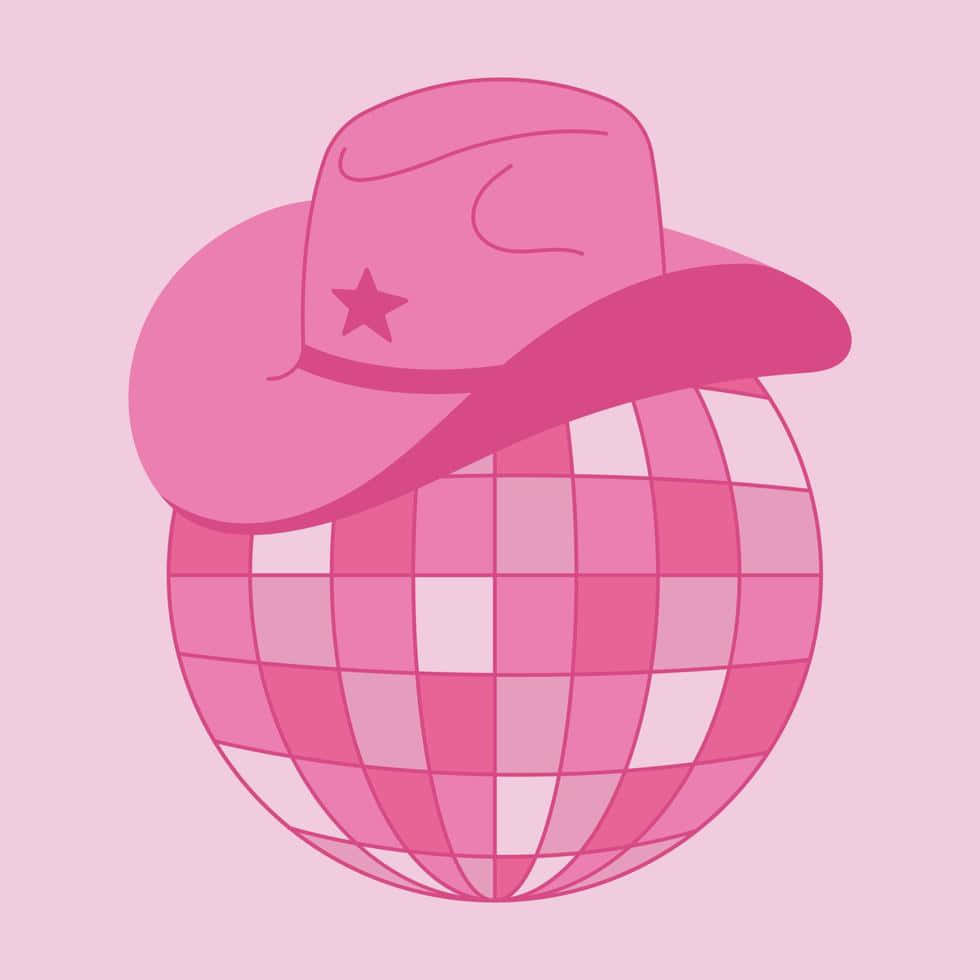 Pink Cowgirl Hat Disco Ball Illustration Wallpaper