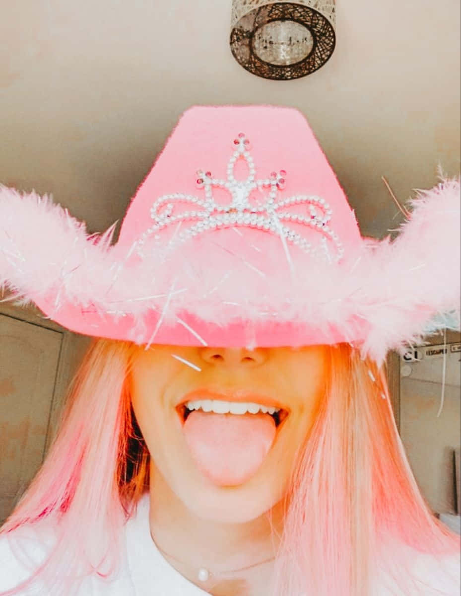 Pink Cowgirl Hatand Hair Aesthetic.jpg Wallpaper