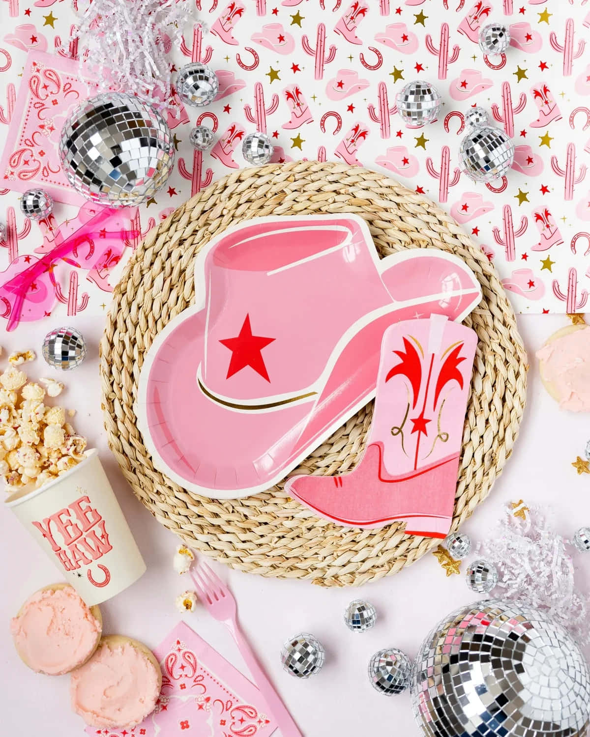 Download Pink Cowgirl Party Theme Flatlay Wallpaper | Wallpapers.com