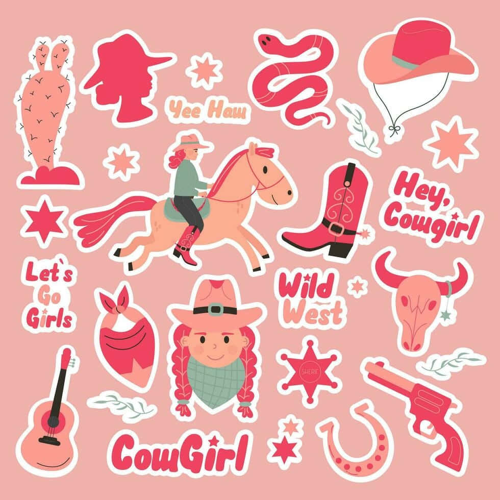 Pink Cowgirl Stickers Collection Wallpaper