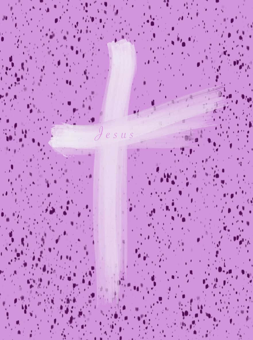 A brightly lit pink cross stands among the stars Wallpaper
