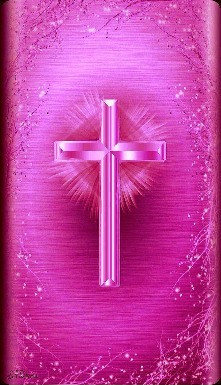 Tag magten af ​​tro med et pink kors tapet. Wallpaper