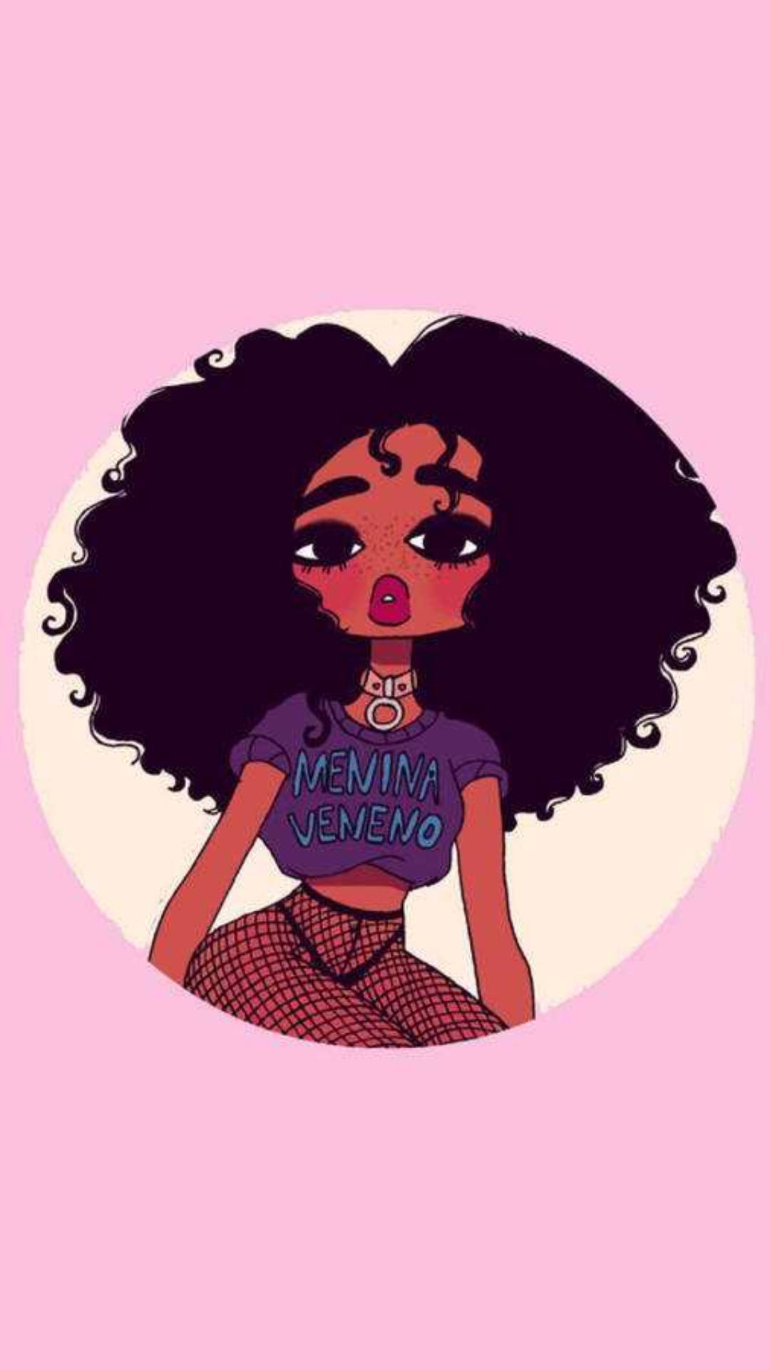 Pink Curly Haired Baddie Cartoon Background