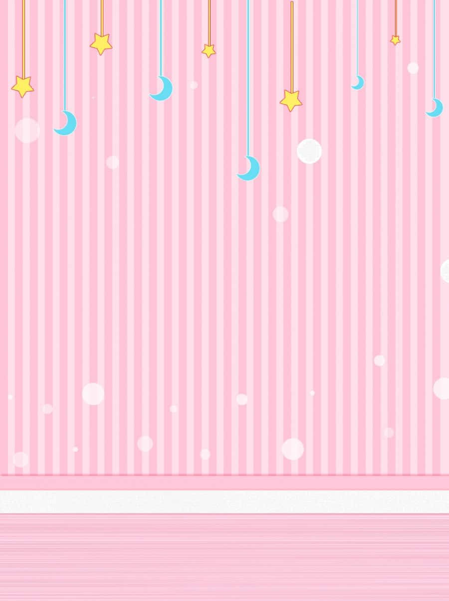 A Pink Background With Stars And Moons