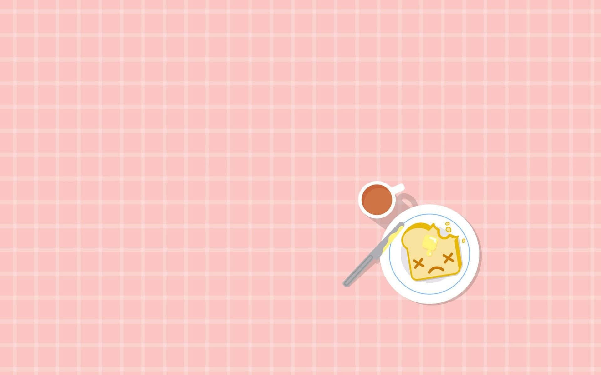 A Pink Background With A Plate And Cup Of Coffee