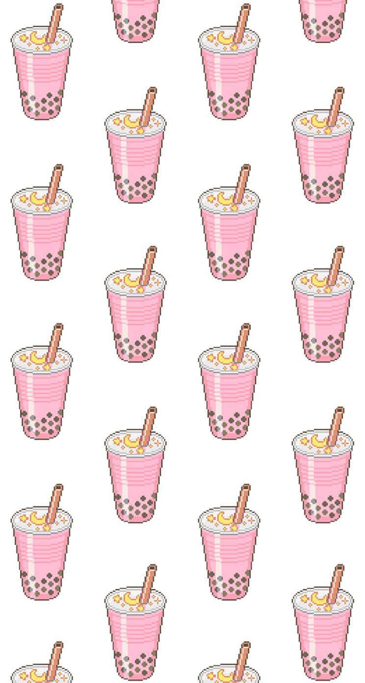 Fun and Playful Pink Boba Pattern Wallpaper