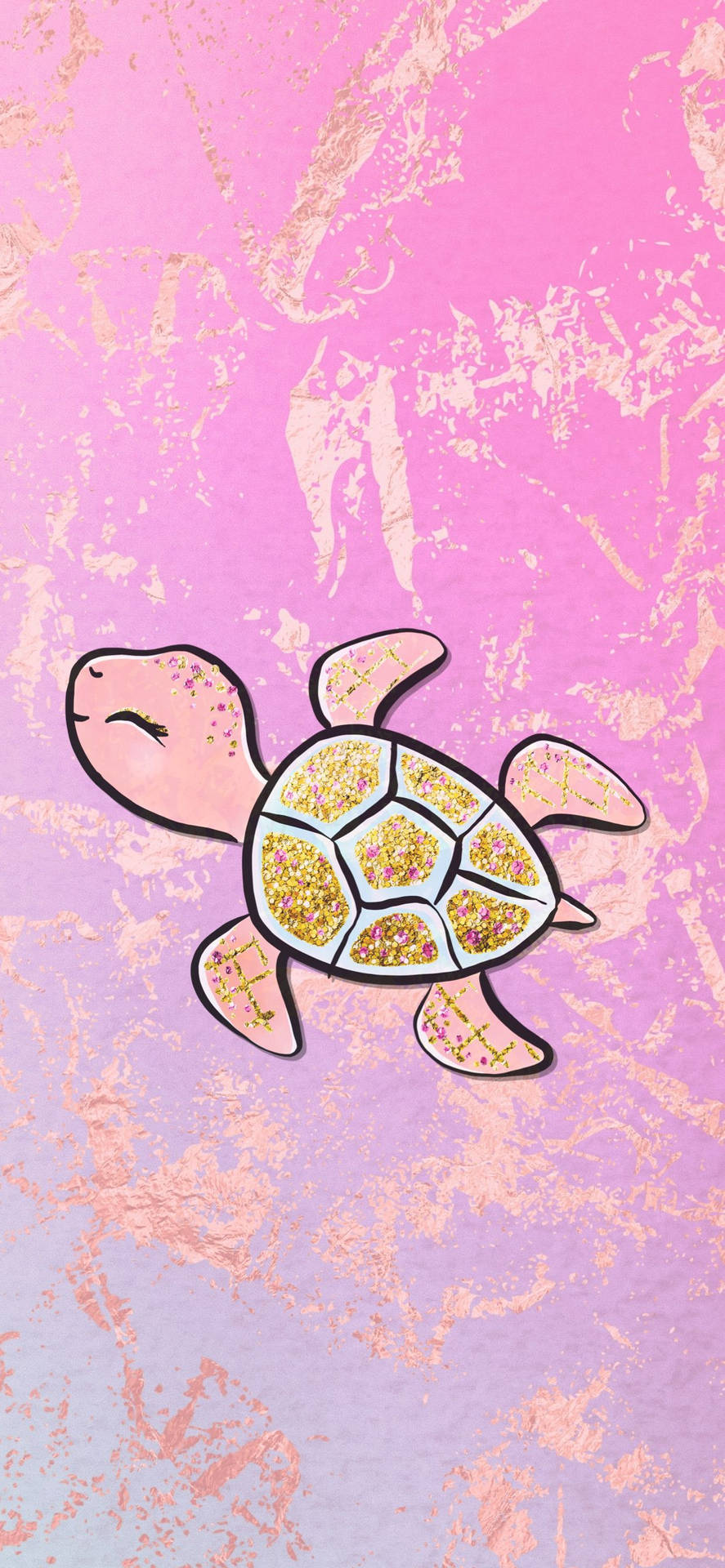 Pink Cute Glittery Turtle Wallpaper