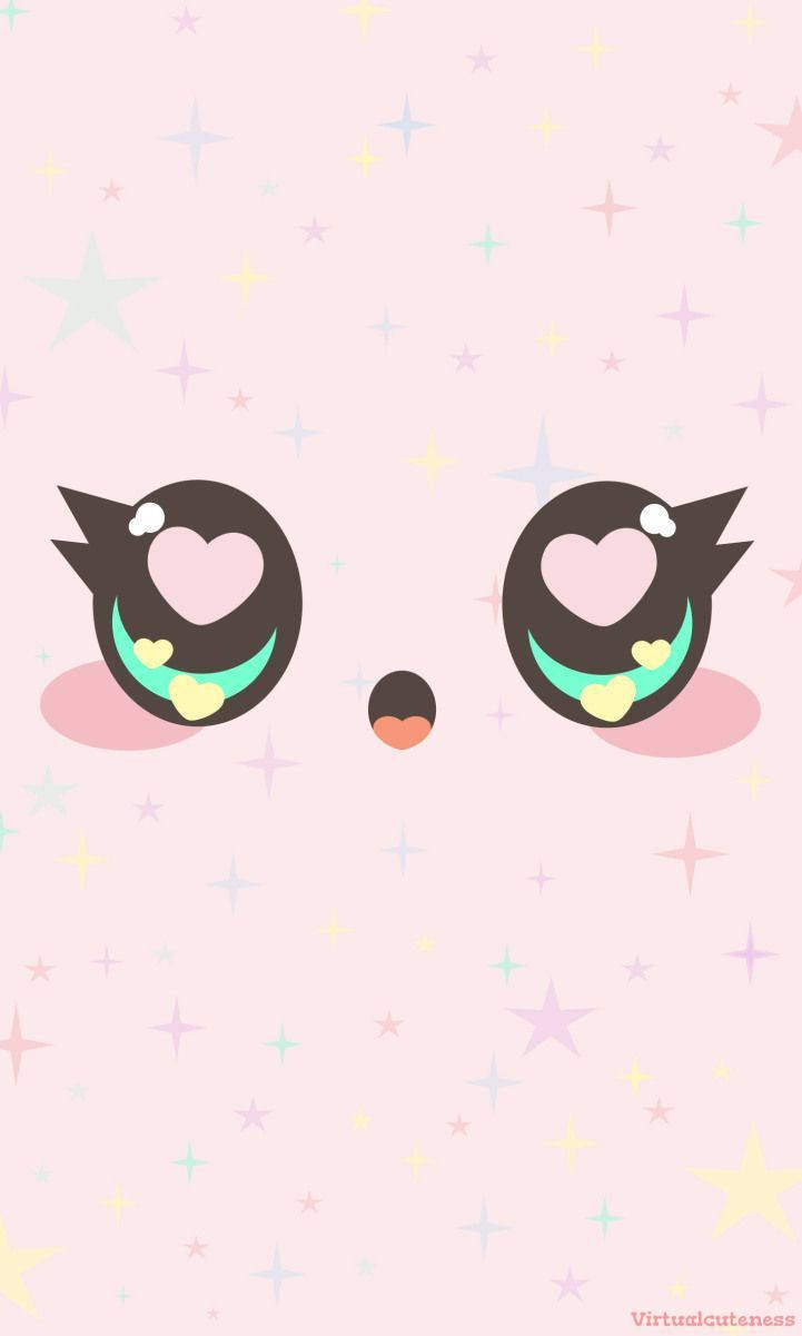 Large cute anime eyes in pink background wallpaper.