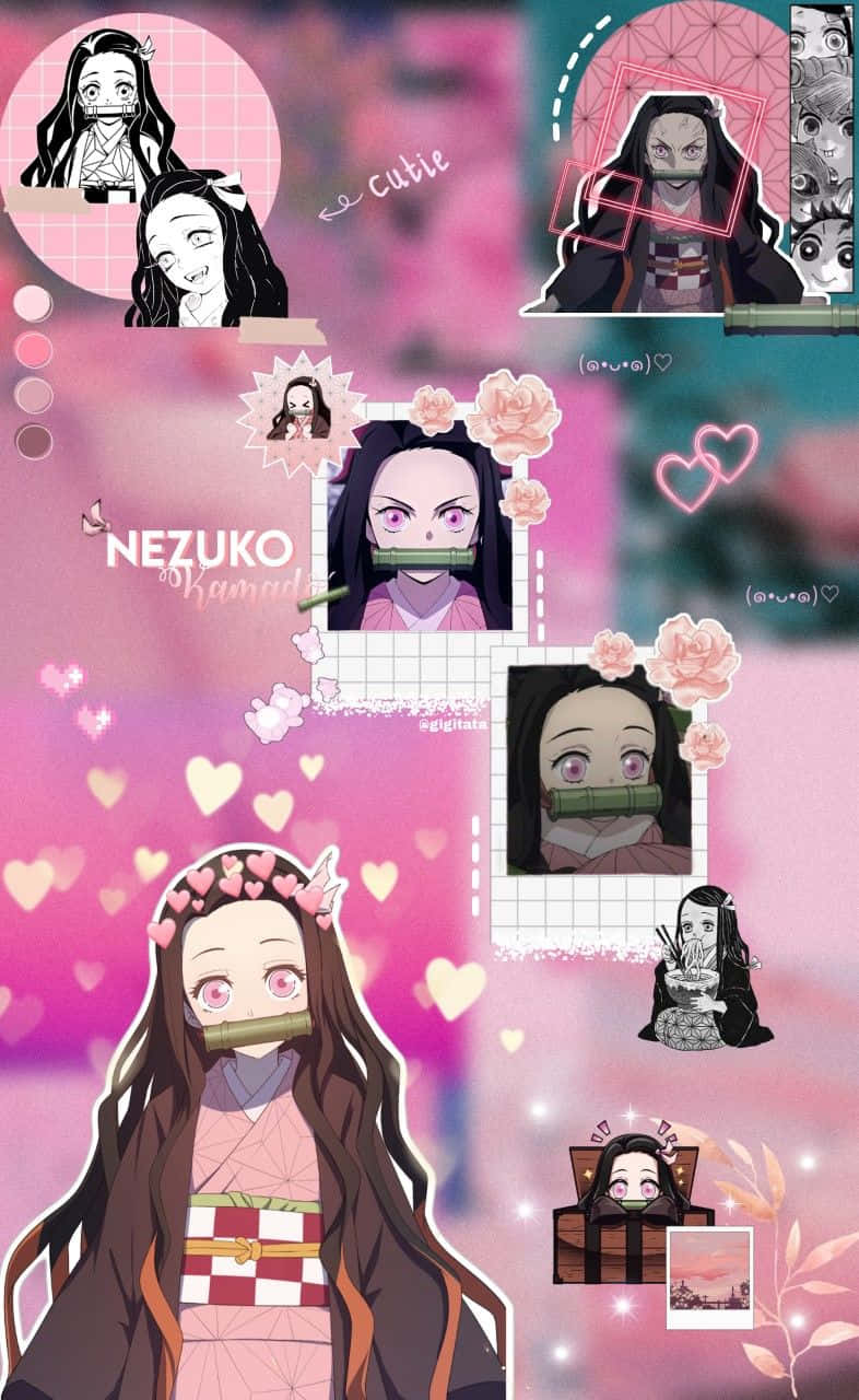 Pink Cute Nezuko Kamado Illustration Wallpaper