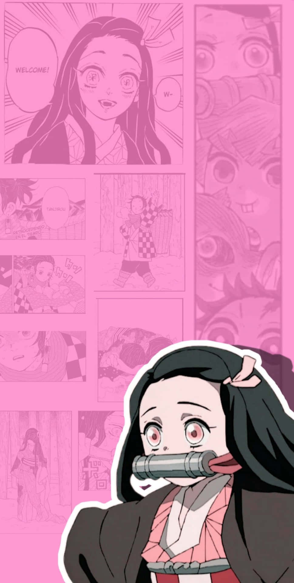 Pink Sød Nezuko Kamado Manga Illustration Tapet Wallpaper