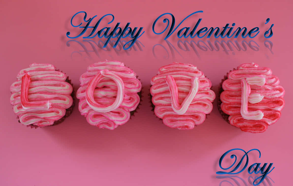 Pink Sød Valentinsdag Kærlighed Cupcakes Illustration. Wallpaper