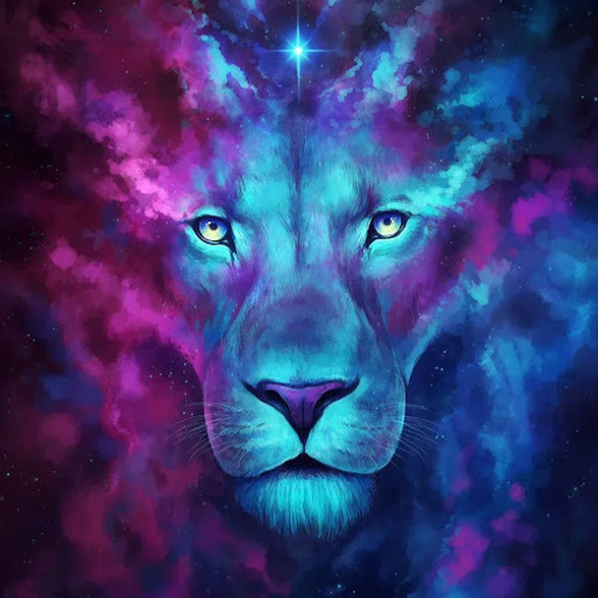 Pink Cyan Galaxy Lion Background