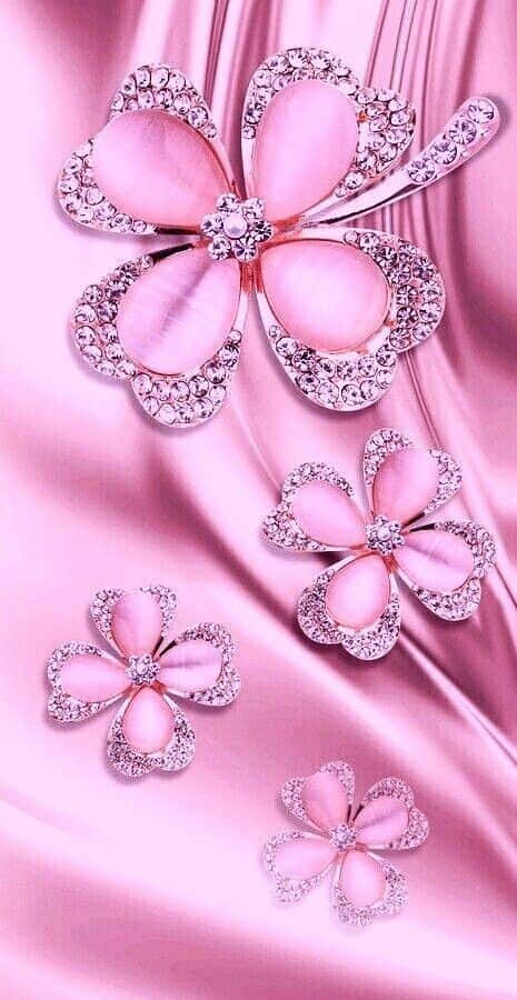 Pink Diamond Flower Jewelryon Satin Wallpaper