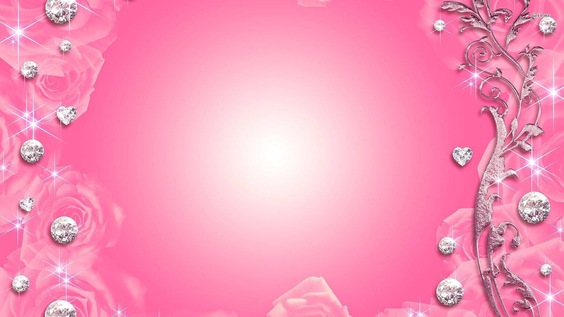 Luxurious Pink Diamonds Woven Amongst Soft Roses Wallpaper
