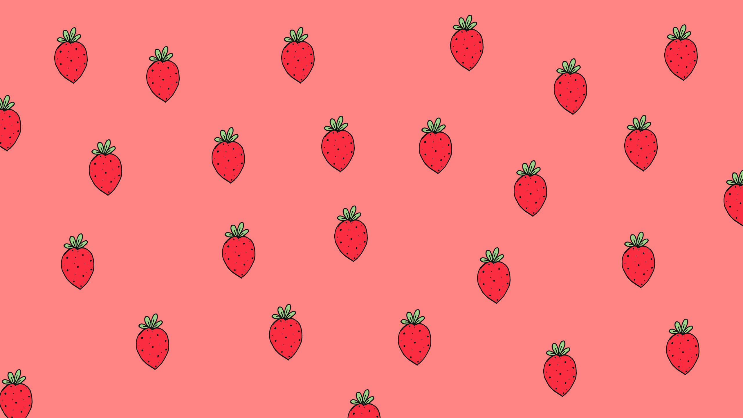 Pink Digital Drawing Strawberry Desktop Wallpaper