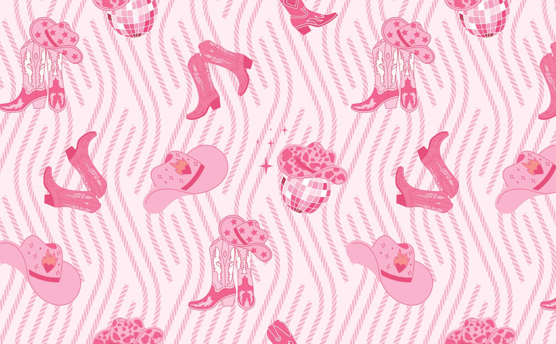 Pink Disco Cowgirl Pattern Wallpaper